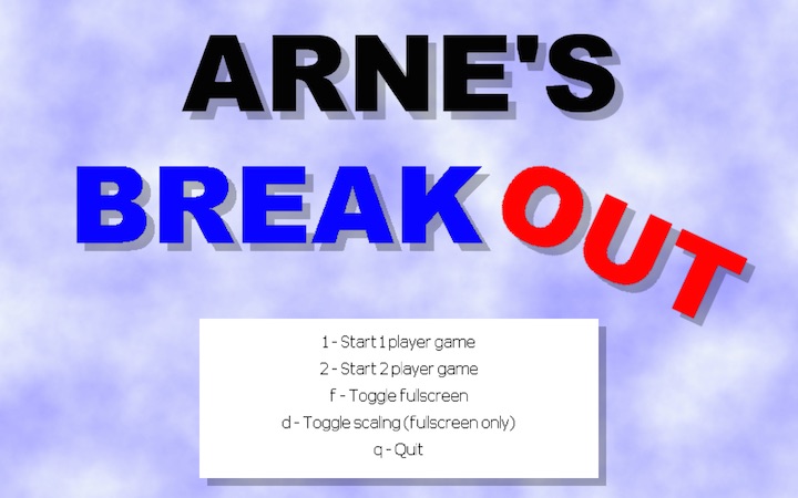 Arne's Breakout - Title screen